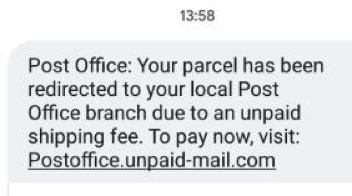 Undelivered Parcel Scams message